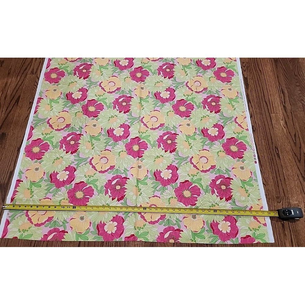 3.5 yds Cranston Hot Pink Yellow Green Hawaiian Hibiscus Floral Fabric Cotton - Picture 5 of 7